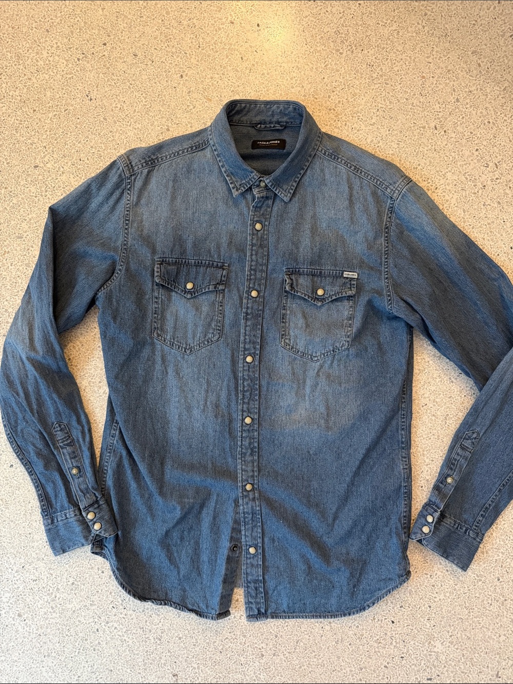 Jack & Jones Men's Denim Button-Down Western Cowboy Shirt - Blue Slim Medium